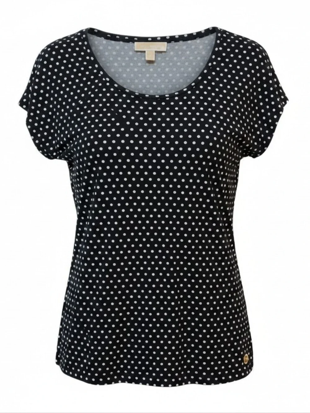 Michael Kors - Black Hi/Lo Blouse With White Poke dots, Flutter Sleeves,